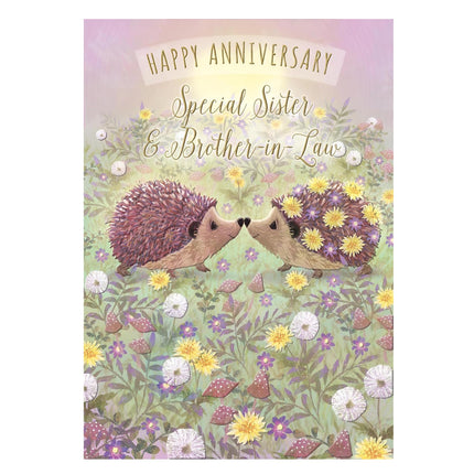 Special Sister and Brother-in-Law Anniversary Card - Happy Anniversary Card with Cute Artistic Floral Hedgehog Design - Anniversary Card for a Special Couple