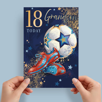 18th Birthday Card for Grandson, Sporty Football Design