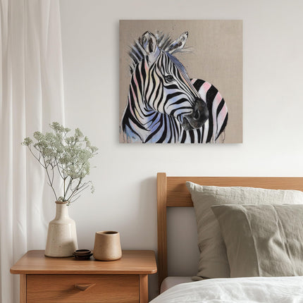 Zebra Canvas Print Wall Art - Artistic 'Zebadee' by Louise Luton - African Animal Themed Artwork - Ready to Hang Home Décor - 40 x 40cm