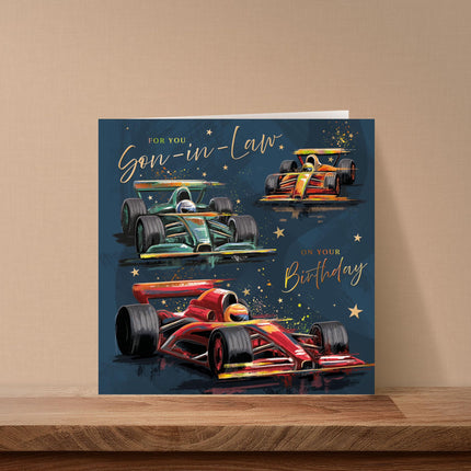 Birthday Card for Son-in-Law - Racing Car Design - Racing-Themed Birthday Greeting Card for Him