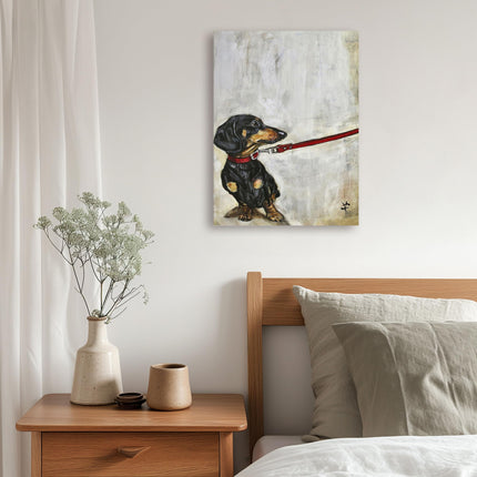 Amusing Sausage Dog Canvas Print Wall Art - 'Battle of the Wills' by Victoria Coleman - Adorable Animal Themed Artwork - Ready to Hang Home Décor - 30 x 40cm