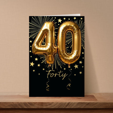 40th Birthday Card, Gold Foil Finish Celebration Design