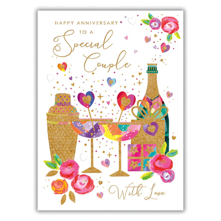 Special Couple Anniversary Card - Happy Anniversary Card with Contemporary Floral Cocktail Design