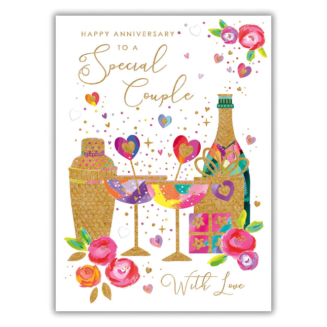 Special Couple Anniversary Card - Happy Anniversary Card with Contemporary Floral Cocktail Design