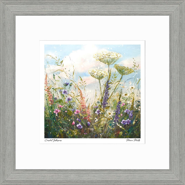 Floral Seascape Framed Print Wall Art - Scenic Coastal Home Decor - Marie Mills Artwork - Ready to Hang 'Coastal Whispers' Painting - 35 x 35cm
