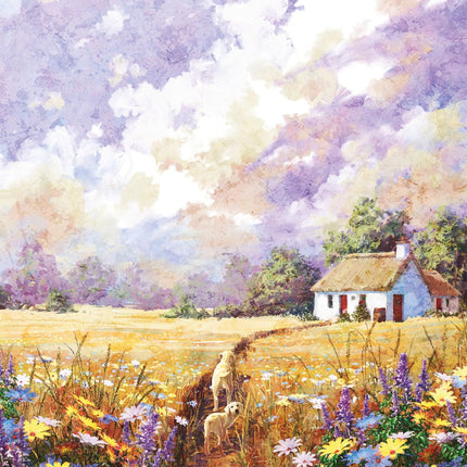 Blank Greeting Card for Women - Charming Golden Retriever Dogs & Countryside Scene - Premium Greeting Card with Envelope - Suitable for Birthdays & Other Occasions