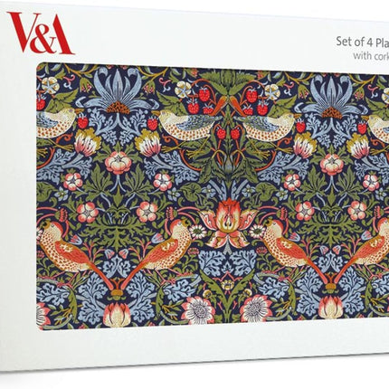 Museums & Galleries Set of 4 Cork Backed Placemats - William Morris Strawberry Thief Design