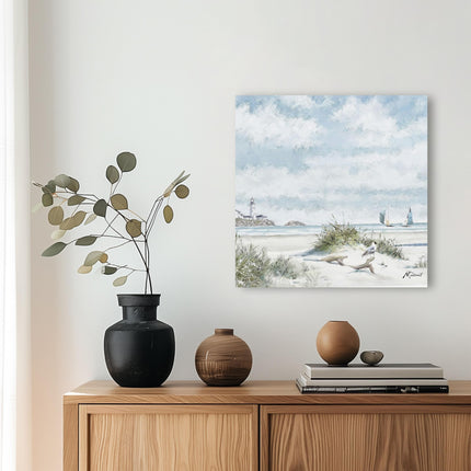 Artistic Seascape Canvas Wall Art - 'The Old Jetty I' by Richard Macneil - Seaside Themed Artwork - Ready to Hang Scenic Home Décor - 40cm x 40cm