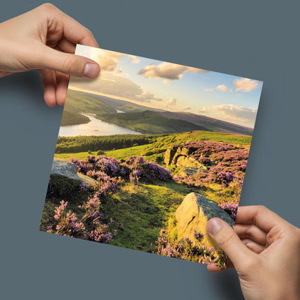 Blank Greeting Card for Men or Women - Charming Bamford Edge Countryside Landscape - Peak District Premium Greeting Card with Envelope - Suitable for Birthdays & Other Occasions