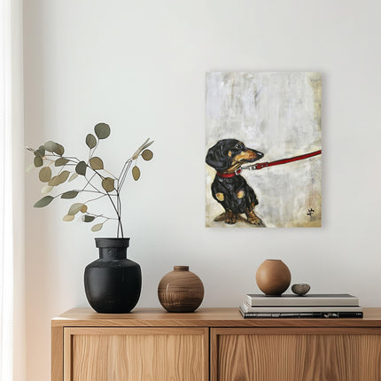 Amusing Sausage Dog Canvas Print Wall Art - 'Battle of the Wills' by Victoria Coleman - Adorable Animal Themed Artwork - Ready to Hang Home Décor - 30 x 40cm