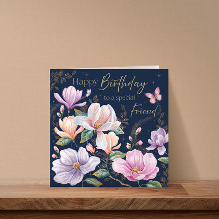 Birthday Card for Special Friend - Lovely Floral Butterflies Design - Premium Greeting Card for Her with Envelope