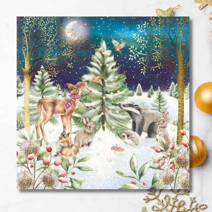Charity Christmas Cards Pack of 10 - Charity Christmas Cards with Forest Animals Scene - Eco-Friendly Xmas Cards Multipack with Envelopes