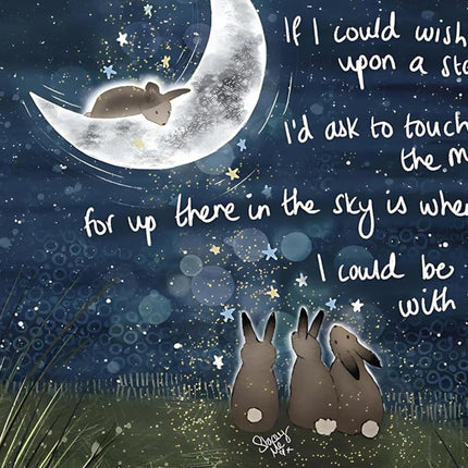 Remembrance Framed Print – 'Be With You' Rabbits & Moon Wall Art for Bereavement, Loss of Loved One, Sympathy or Thinking of You Gift – 26 x 32cm White Frame