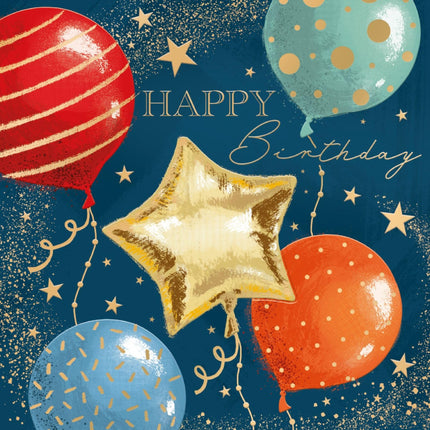 Birthday Card for Men - Vibrant Balloons & Stars - Embossed Gold Foil Finish - Premium Birthday Greeting Card with Envelope