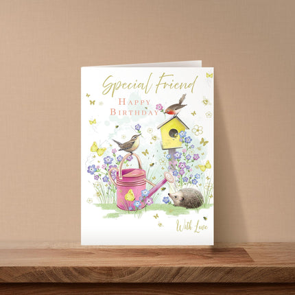 Birthday Card for Special Friend - Cute Animals & Floral Garden Design - Premium Greeting Card for Her with Envelope