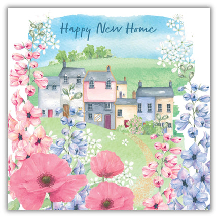New Home Card – Floral Village Design – Pretty Congratulations Greeting Card – Housewarming Card for Friends or Family