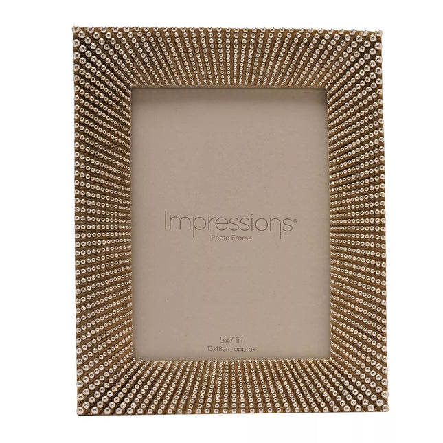 Widdop & Co. Sunburst Beaded Champagne Photo Frame 5 x 7 Inch - Decorative Resin Picture Frame - Freestanding Luxury Photo Display for Home Décor