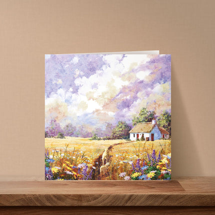 Blank Greeting Card for Women - Charming Golden Retriever Dogs & Countryside Scene - Premium Greeting Card with Envelope - Suitable for Birthdays & Other Occasions