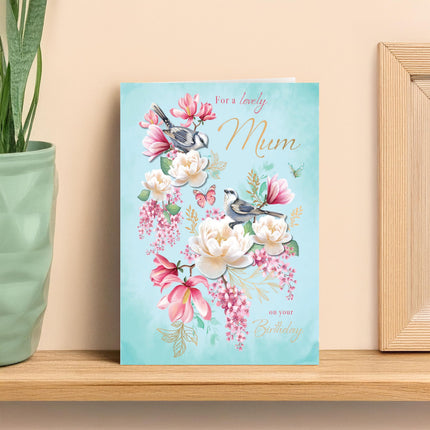 Mum Birthday Card - Happy Birthday Card with Floral Birds Design - Birthday Card for Women