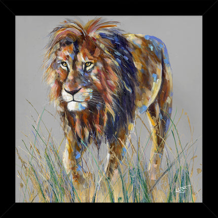 Lion Framed Print - Courage Painting by Louise Luton - Contemporary Animal Themed Artwork - 33.5 x 33.5 cm