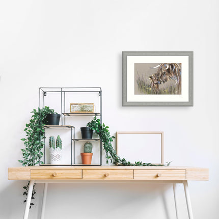 Highland Cows Framed Print Wall Art - Animal Themed Home Decor - Louise Luton Artwork - Ready to Hang 'Heather and Buttercup' Painting - 35 x 45 cm
