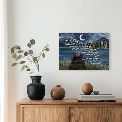 Love Never Disappaers' Canvas Print – Sentimental Rabbits & Moon Wall Art Picture for Bereavement, Loss of Loved One, Thinking of You Gift – 32×42cm