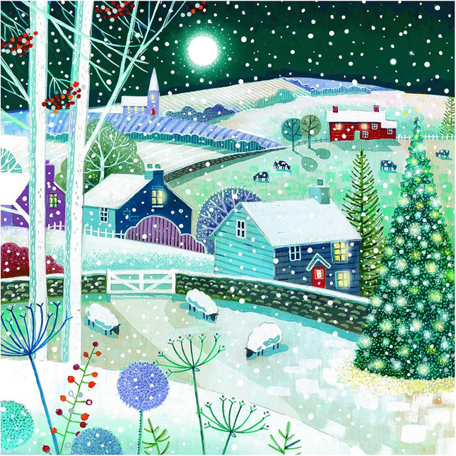 Charity Christmas Cards - Pack of 6 Premium Christmas Greeting Cards with Envelopes - Festive Winter Countryside Scene - Supporting UK Charities