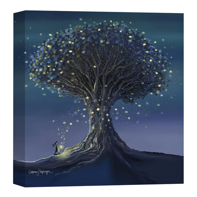 Artistic Rabbit & Magical Tree Canvas Wall Art - 'Follow Your Dream' by Catherine Stephenson - Whimsical Animal Themed Artwork - Ready to Hang Home Décor - 30cm x 30cm
