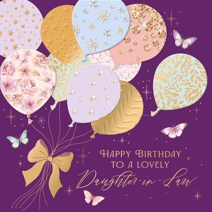 Birthday Card for Daughter-In-Law - Elegant Floral Balloons & Butterflies - Premium Greeting Card with Envelope - Eco-Friendly & Recyclable