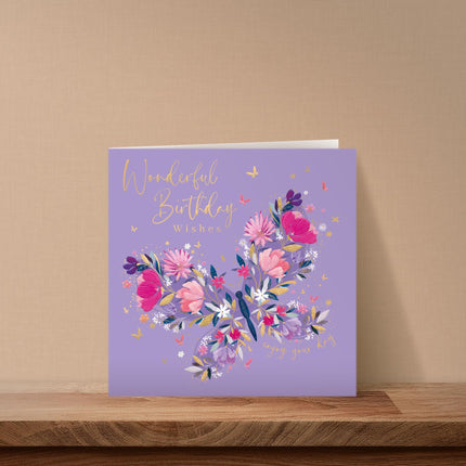 Birthday Card for Women - Pretty Floral Butterfly Design - Embossed Gold Foil Finish - Premium Special Birthday Greeting Card with Envelope for Her