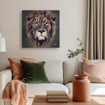 Lion Canvas Wall Art - 'Kendi' by Louise Luton - Wildlife Safari Themed Artwork - Ready to Hang Animal Home Décor - 40cm x 40cm