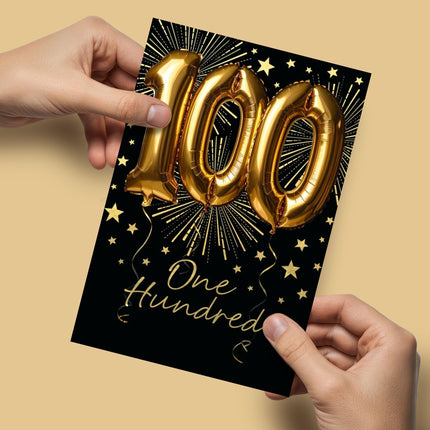 100th Birthday Card, Gold Foil Finish Celebration Design