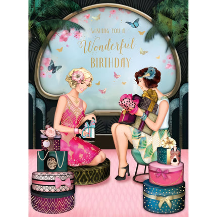Birthday Card for Women - Art Deco Party Scene Design - Embossed Foil Finish - Elegant Vintage Birthday Greeting Card