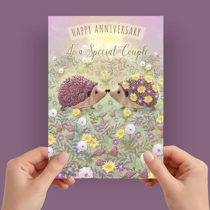 Anniversary Card for a Special Couple, Cute Hedgehogs Design