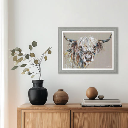 Highland Cow Framed Print Wall Art - 'Martha' by Nicola Jane Rowles - Contemporary Wildlife Picture - Ready to Hang Home Décor - 45cm x 35cm