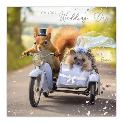 Wedding Card, Funny Biker Hedgehog and Squirrel Design