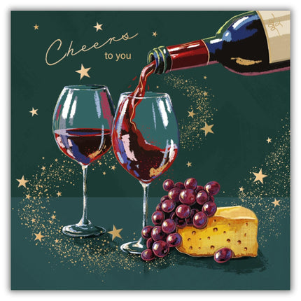 Birthday Card for Men - Stylish Cheese & Wine Design - Embossed Gold Foil Finish - Premium Birthday Greeting Card with Envelope