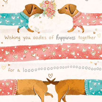 Anniversary Card - Cute Dachshund Dog & Floral Bouquet Design - Happy Anniversary Card for Couples
