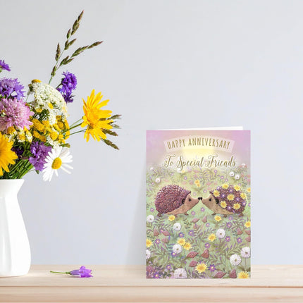 Special Friends Anniversary Card - Happy Anniversary Card with Cute Artistic Floral Hedgehog Design - Anniversary Card for a Special Couple