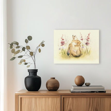 Mummy & Baby Hare Canvas Print Wall Art - 'Precious One' by Sarah Reilly - Endearing Wildlife Themed Artwork - Ready to Hang Home Décor - 30 x 40cm