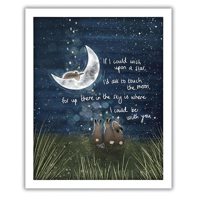 Remembrance Framed Print – 'Be With You' Rabbits & Moon Wall Art for Bereavement, Loss of Loved One, Sympathy or Thinking of You Gift – 26 x 32cm White Frame