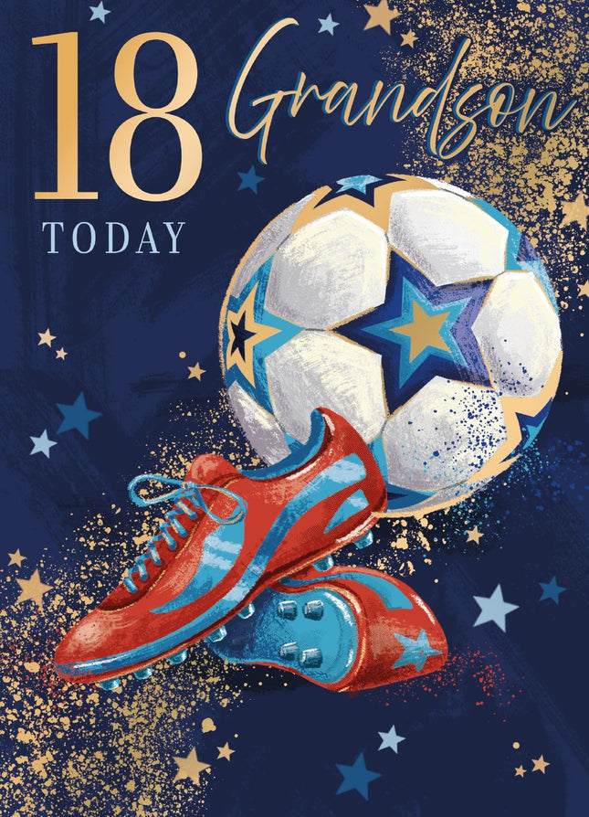18th Birthday Card for Grandson, Sporty Football Design