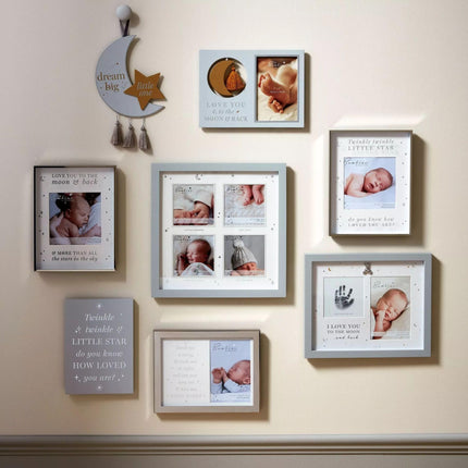 Widdop & Co. Baby Photo Frame 23.5 x 18 cm - ‘Twinkle Twinkle Little Star’ Design with Sentiment - White and Silver Nursery Frame - Freestanding Baby Keepsake Gift