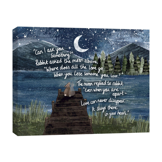 'Love Never Disappears' Canvas Print – Sentimental Rabbits & Moon Wall Art Picture for Bereavement, Loss of Loved One, Thinking of You Gift – 32×42cm