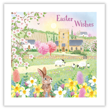 Easter Greeting Cards Pack of 6 - Easter Cards with Spring Countryside, Church, Rabbits and Lamb Design - General Multipack for Family, Friends and Children - 127 x 127mm