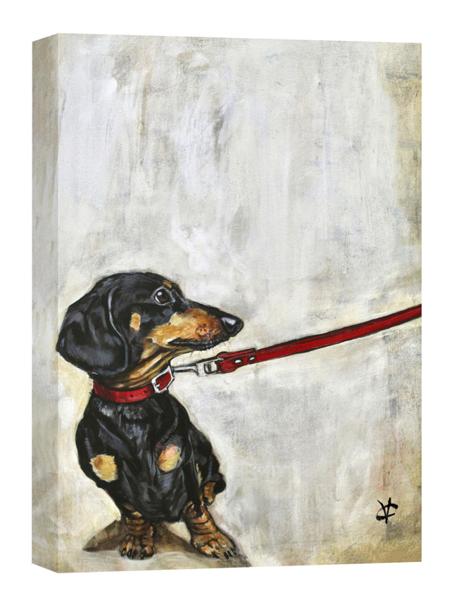 Amusing Sausage Dog Canvas Print Wall Art - 'Battle of the Wills' by Victoria Coleman - Adorable Animal Themed Artwork - Ready to Hang Home Décor - 30 x 40cm
