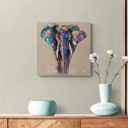Elephant Canvas Print Wall Art - Animal Themed Home Decor - Louise Luton Artwork - Ready to Hang 'Little Hugo' Painting - 40 x 40cm