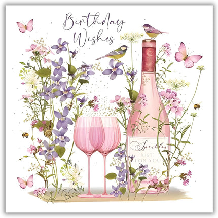 Birthday Card for Women – Pink Fizz & Floral Design