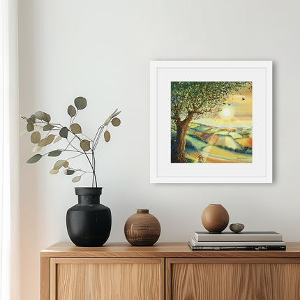 Framed Print Wall Art, 43 x 43cm, Countryside Rabbits Design