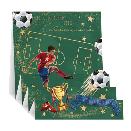 3D Pop Up Birthday Card for Men - Sporty Football Design - Embossed Gold Foil Finish - Premium Greeting Card with Envelope